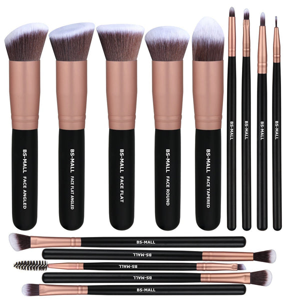 BS-MALL Makeup Brushes Premium Synthetic Foundation Powder Concealers Eye Shadows Makeup 14 Pcs Brush Set, Rose Golden